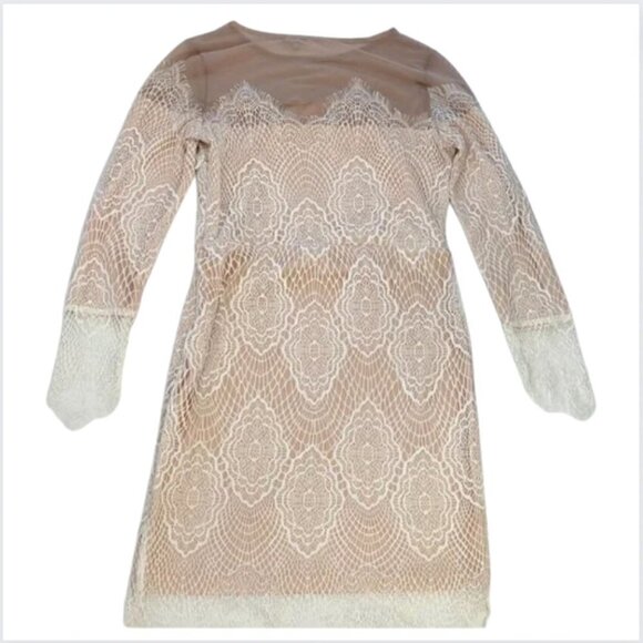 Charlotte Russe light beige dress with white lace overlay, Large - Picture 1 of 15